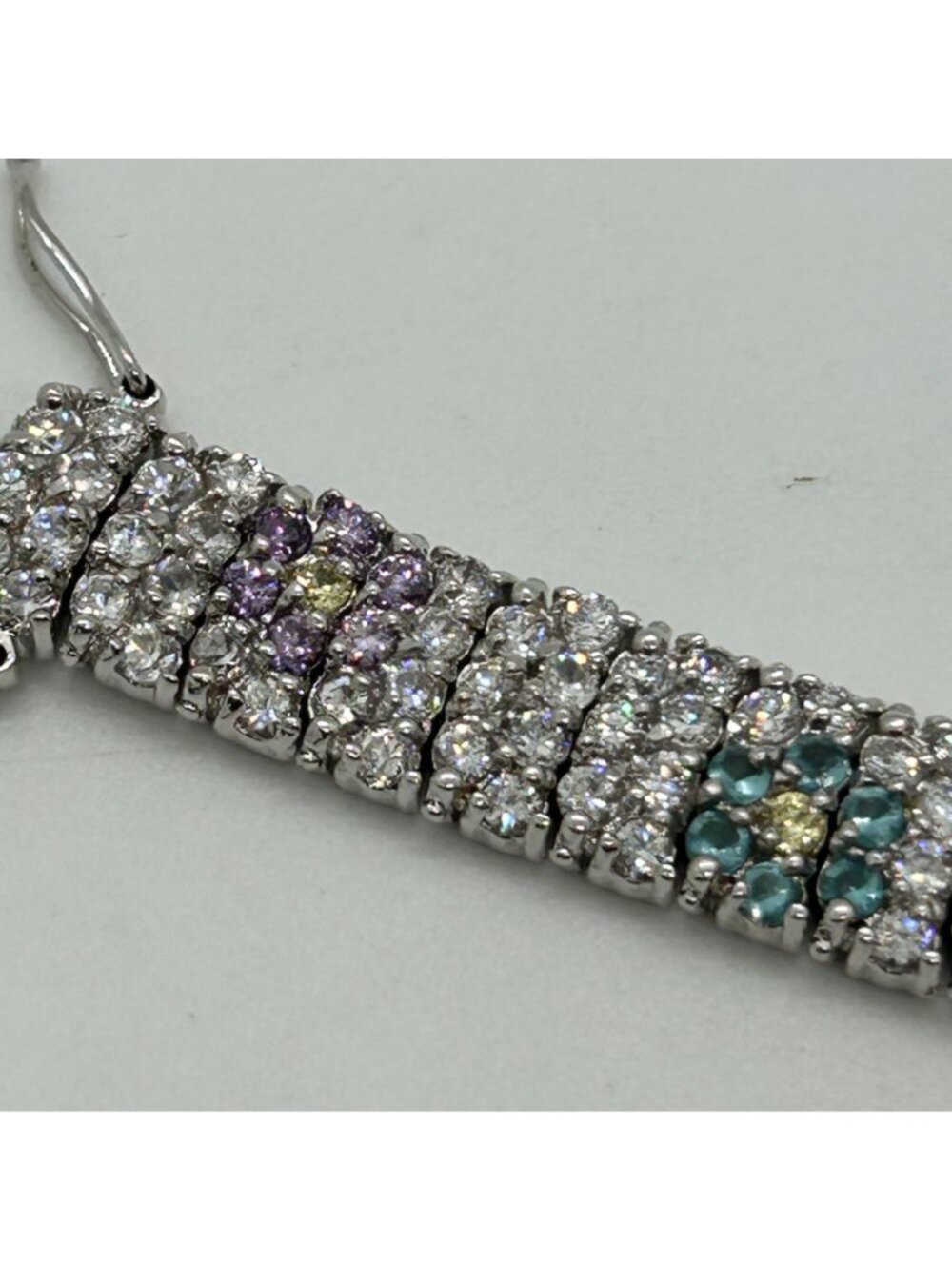 Vintage Rhinestone Tennis Bracelet Multicolor Flower Design W/ Safety Clasp 7.5" - Picture 11 of 16